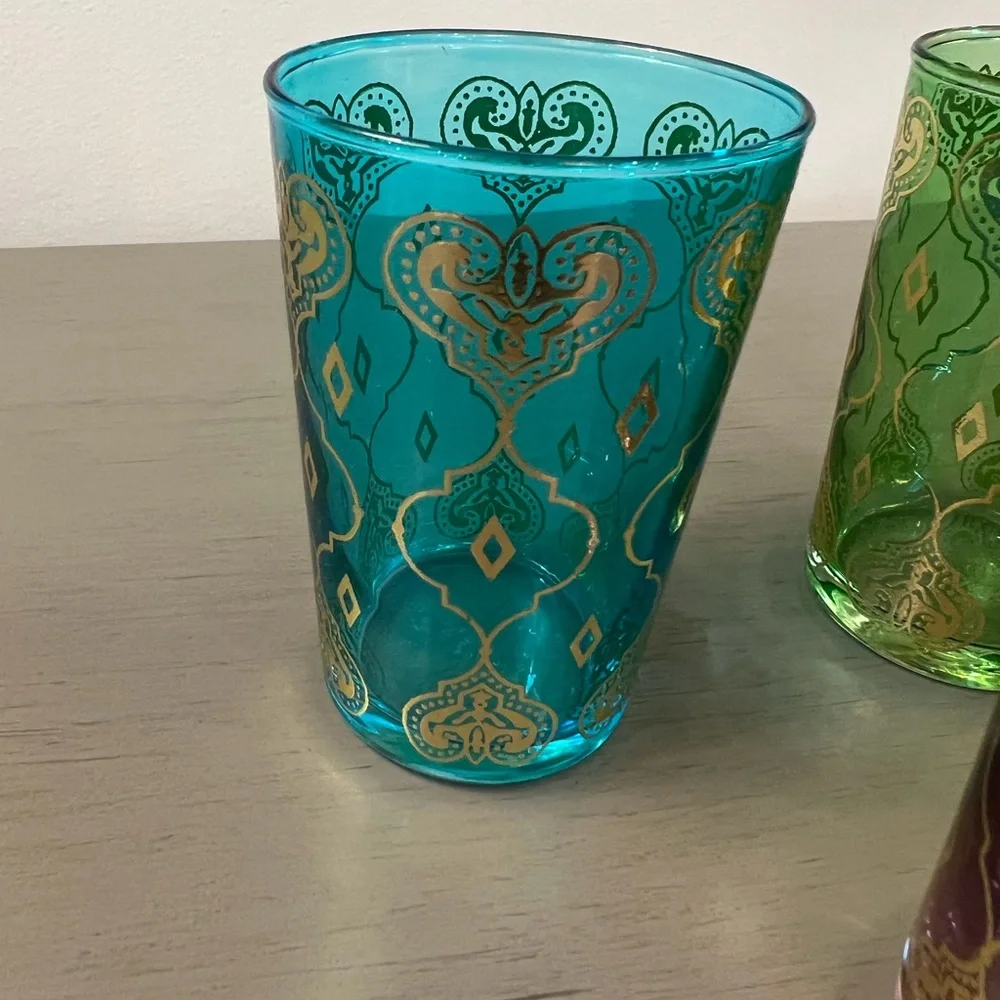 Scents & Feels Moroccan Tea Glasses Set of 6 Multicolored Gold Hand-Painted ARC